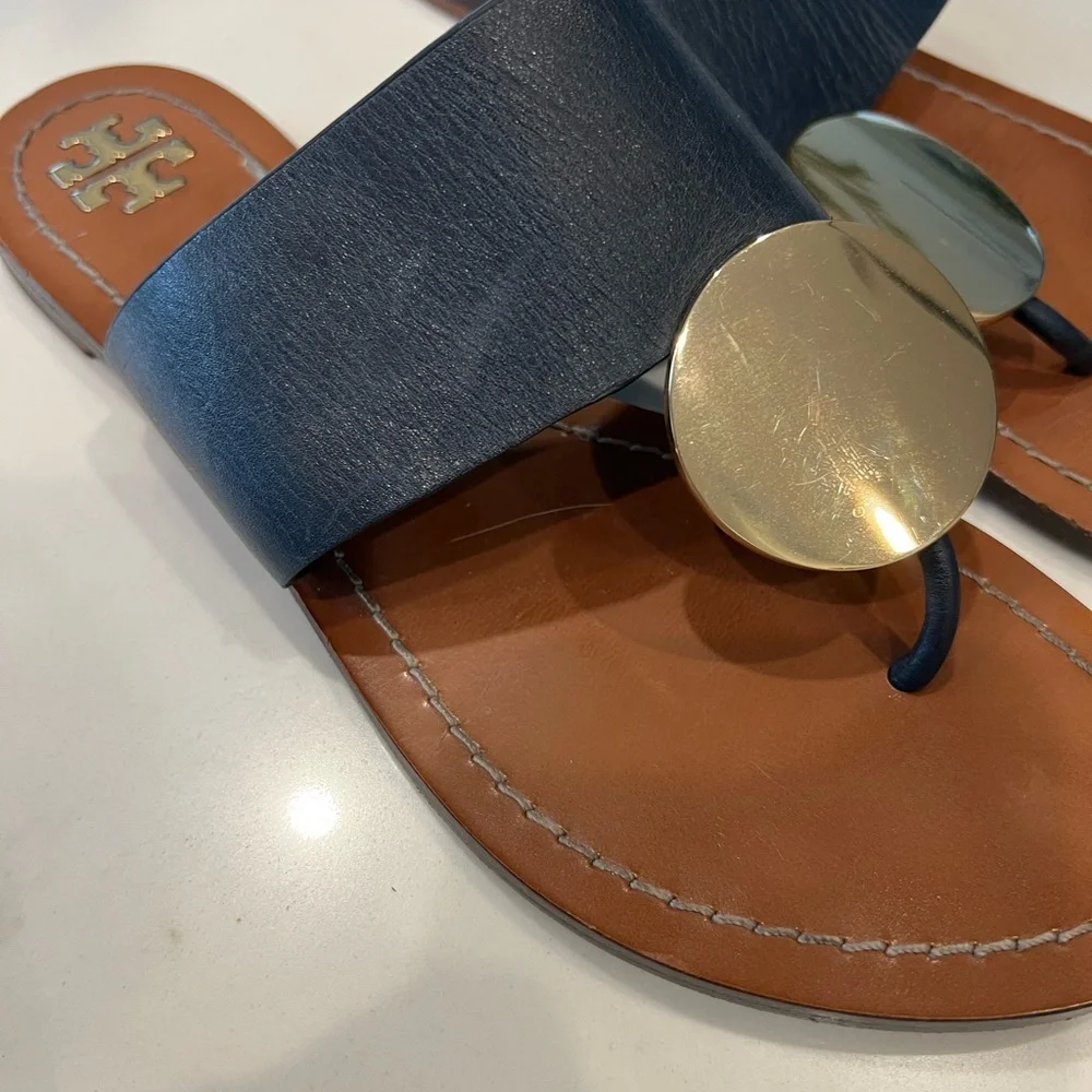 Tory Burch Navy Blue Sandals with Gold Accents size 7.5 - Picture 4 of 5
